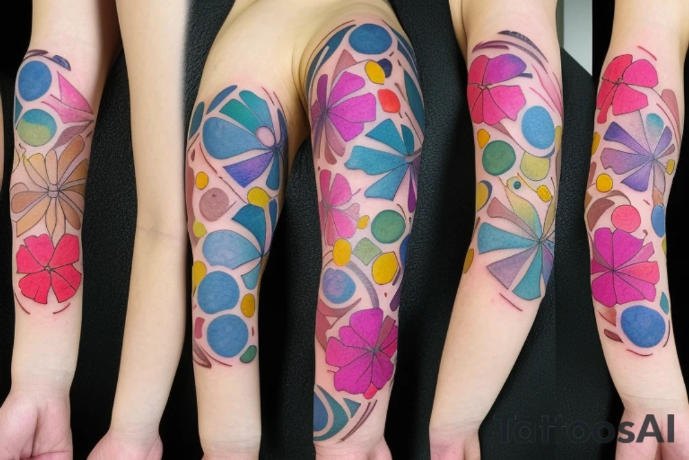 Three primary faded watercolors of three circles or three flower petals tattoo idea
