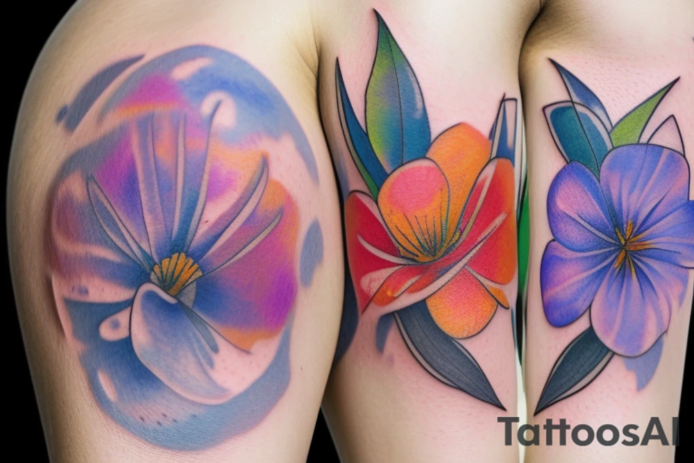 Three primary faded watercolors of three circles or three flower petals tattoo idea