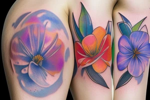 Three primary faded watercolors of three circles or three flower petals tattoo idea