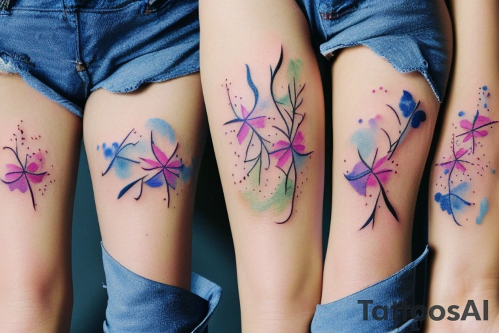 Small three primary faded watercolors of three circles or three flower petals tattoo idea