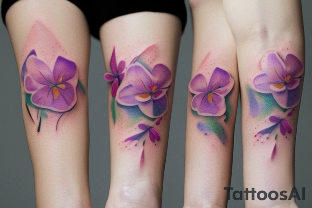 Small three primary faded watercolors of three circles or three flower petals tattoo idea