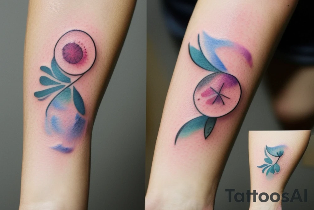 Small three primary faded watercolors of three circles or three flower petals tattoo idea