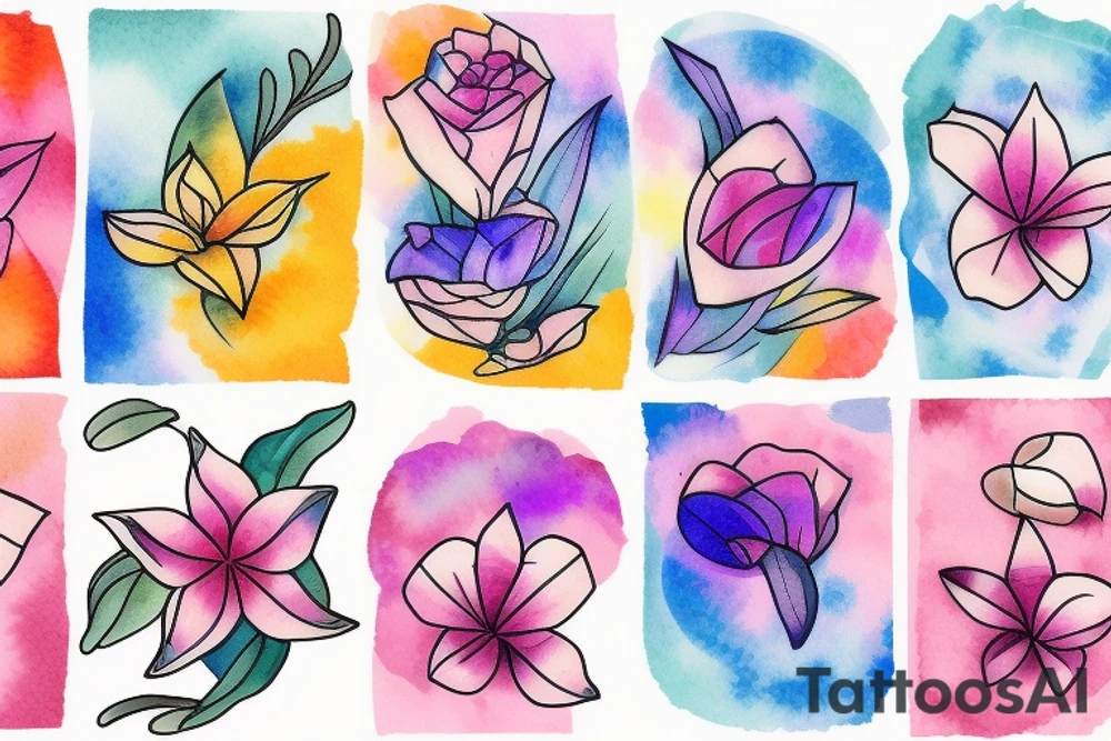 Small three primary faded watercolors of three circles or three flower petals tattoo idea