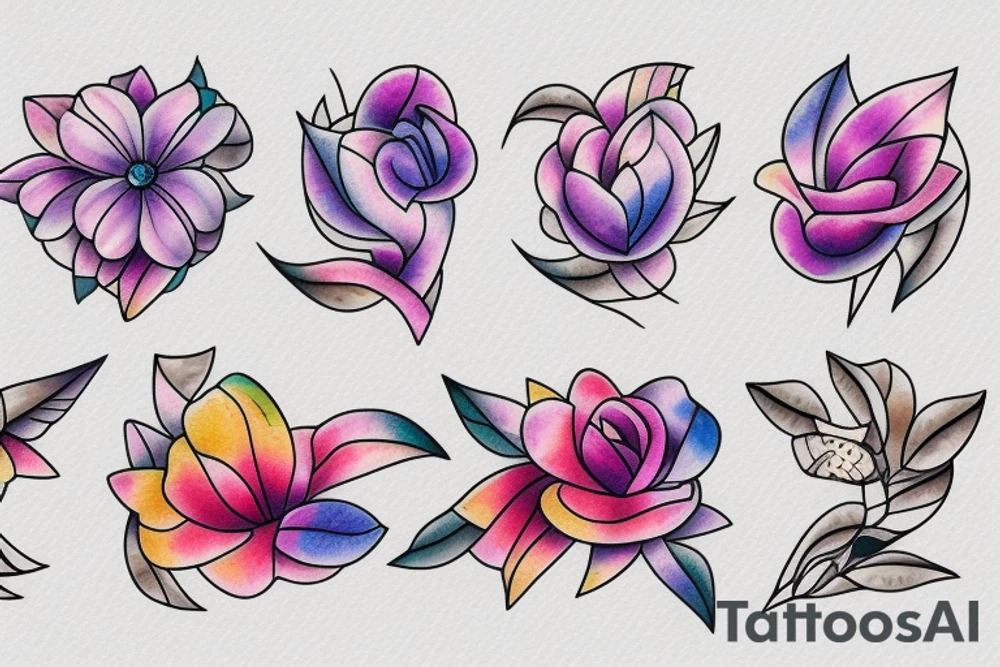 Small three primary faded watercolors of three circles or three flower petals tattoo idea