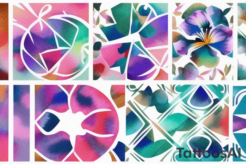 Small three primary faded watercolors of three circles or three flower petals tattoo idea
