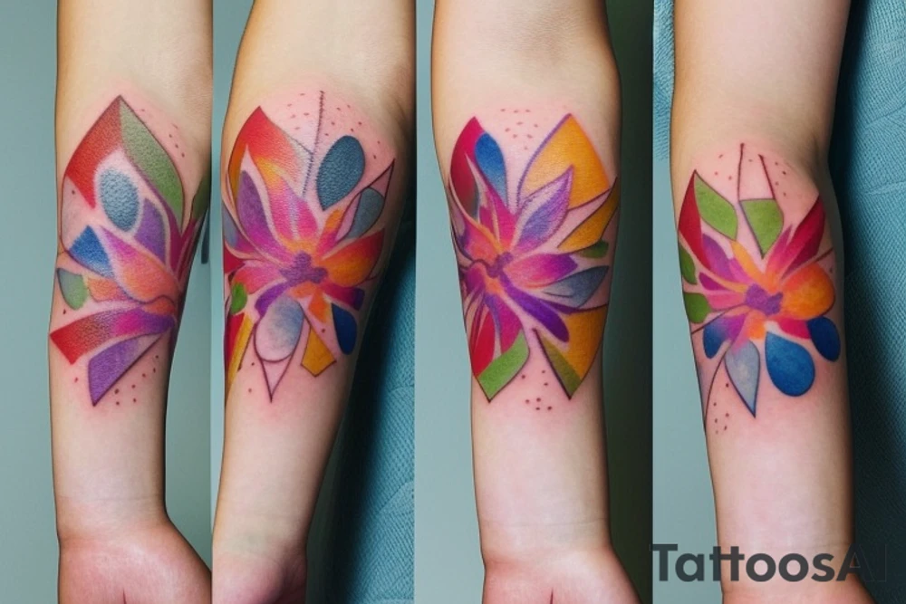 Small three primary faded watercolors of three circles or three flower petals tattoo idea