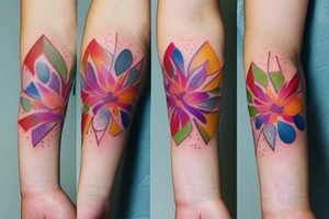 Small three primary faded watercolors of three circles or three flower petals tattoo idea