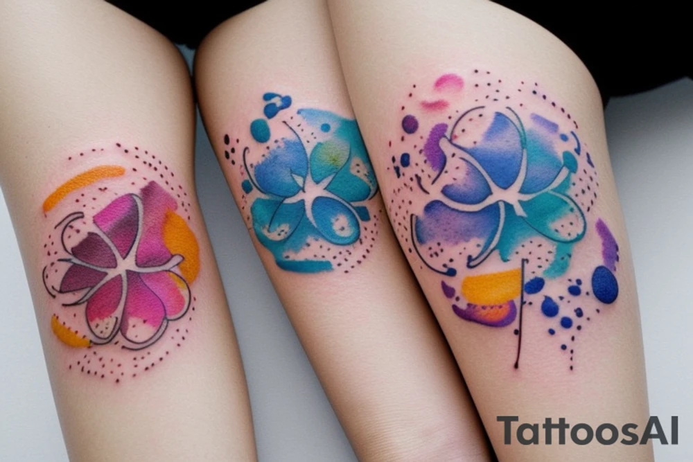 Small three primary faded watercolors of three circles or three flower petals tattoo idea