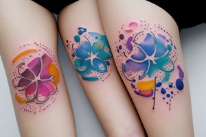 Small three primary faded watercolors of three circles or three flower petals tattoo idea