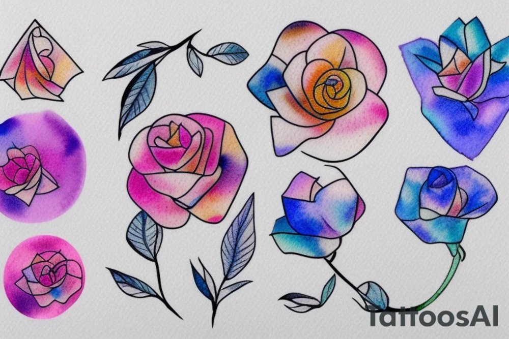 Small three primary faded watercolors of three circles or three flower petals tattoo idea