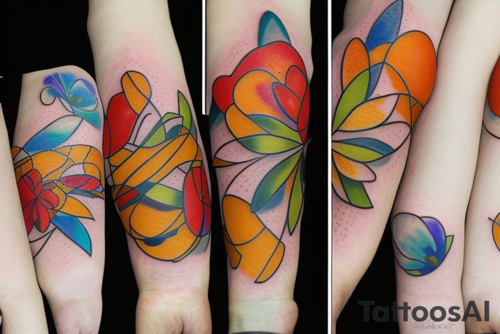 Small three primary colors of three circles or three flower petals tattoo idea