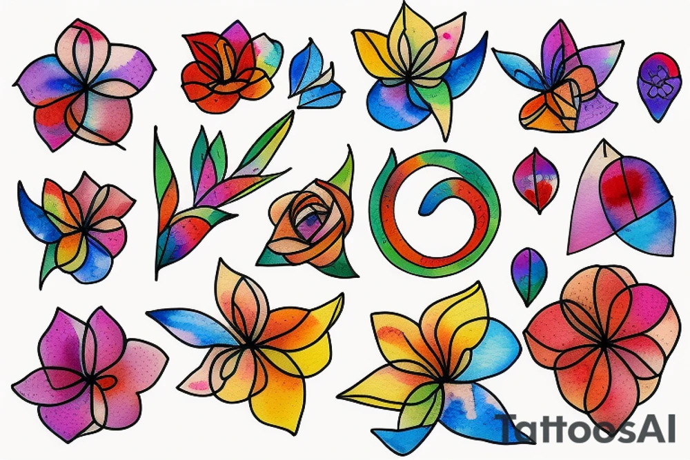 Small three primary colors of three circles or three flower petals tattoo idea