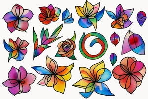Small three primary colors of three circles or three flower petals tattoo idea