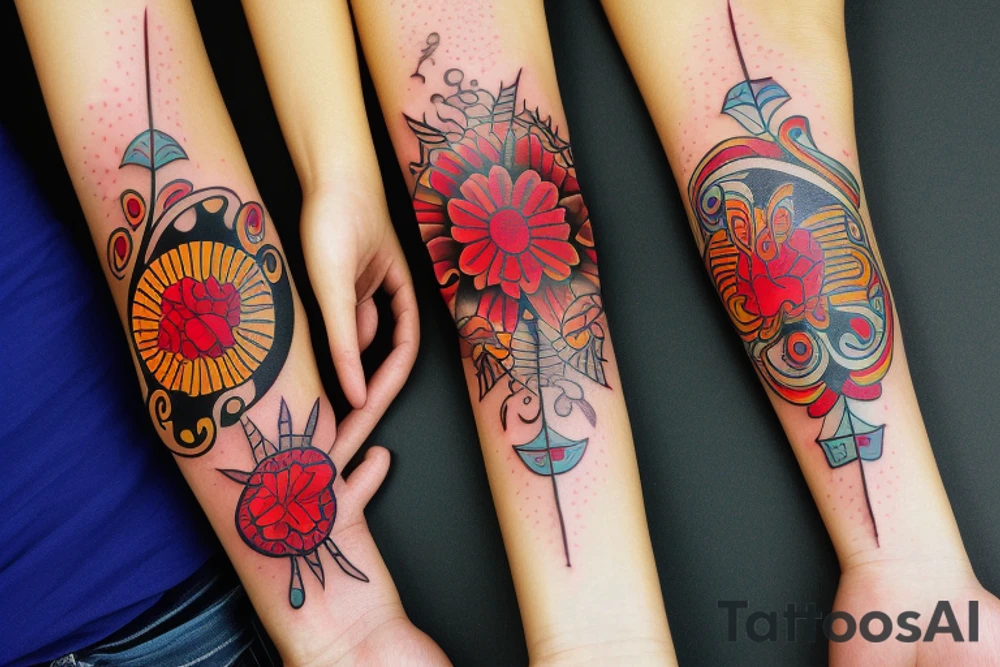 Small three primary colors of three circles or three flower petals tattoo idea