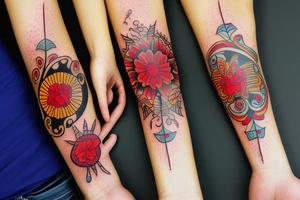 Small three primary colors of three circles or three flower petals tattoo idea
