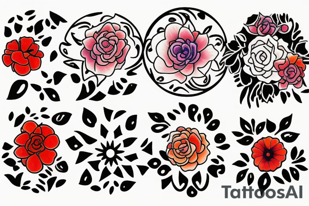 Small three primary colors of three circles or three flower petals tattoo idea