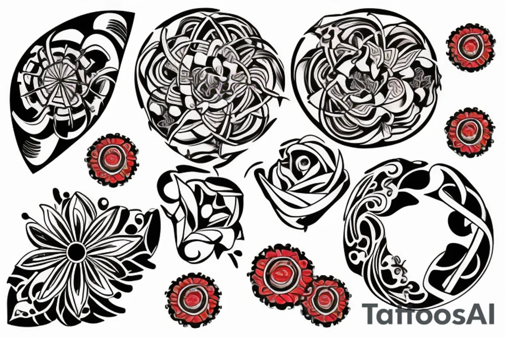 Small three primary colors of three circles or three flower petals tattoo idea