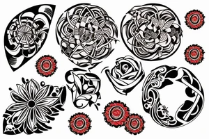 Small three primary colors of three circles or three flower petals tattoo idea