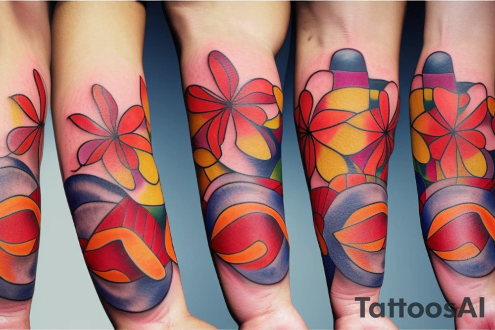 Small three primary colors of three circles or three flower petals tattoo idea