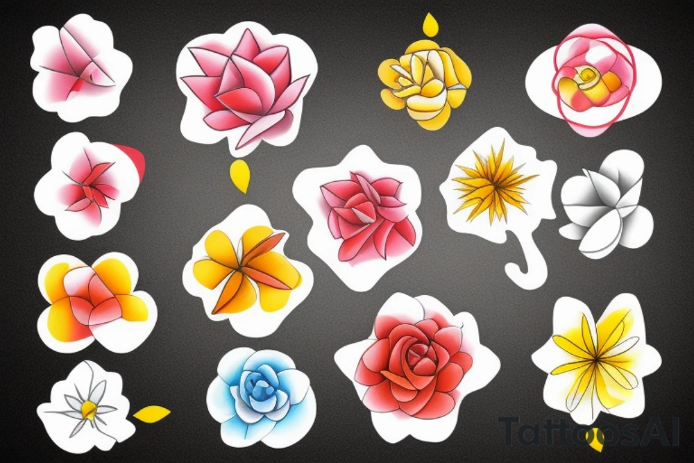 Small three primary colors of three circles or three flower petals tattoo idea