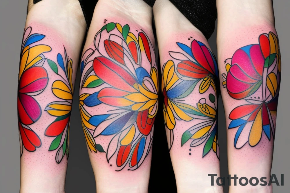 Small three primary colors of three circles or three flower petals tattoo idea