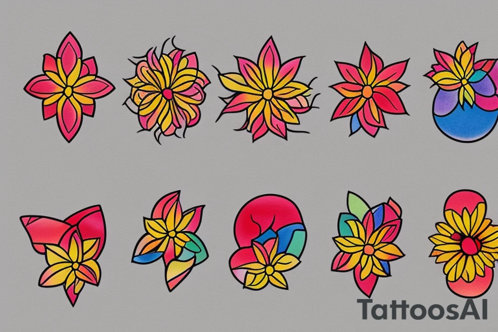 Small three primary colors of three circles or three flower petals tattoo idea