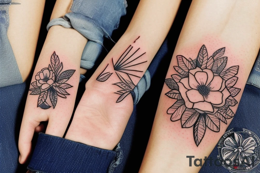 Small three primary colors of three circles or three flower petals tattoo idea