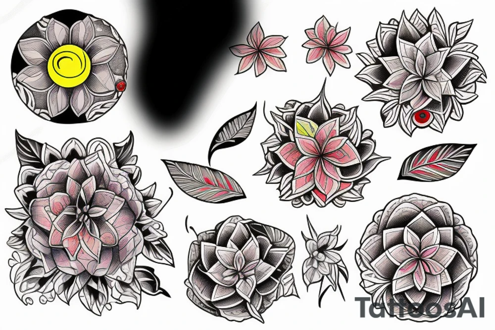 Small three primary colors of three circles or three flower petals tattoo idea