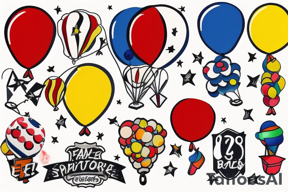 Small three primary colors of three balloons tattoo idea