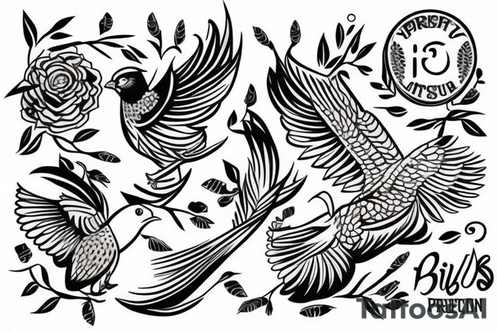 Small three primary colors of three birds tattoo idea