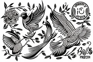 Small three primary colors of three birds tattoo idea
