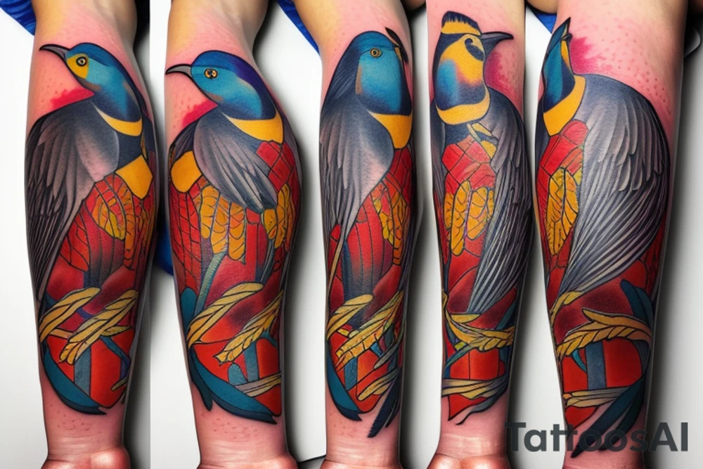 Small three primary colors of three birds tattoo idea