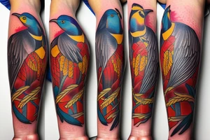 Small three primary colors of three birds tattoo idea