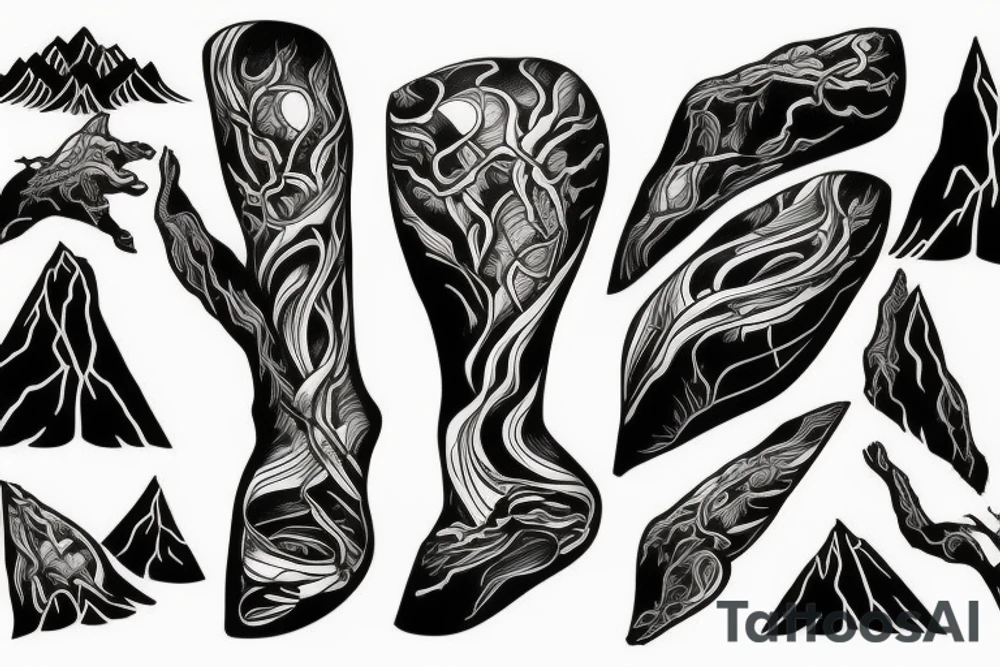 Mountains and trees, influenced by technology tattoo idea Mountains and trees, influenced by technology tattoo idea