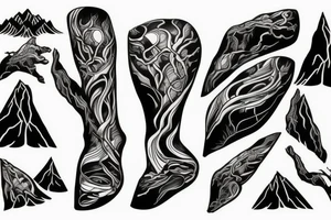 Mountains and trees, influenced by technology tattoo idea
