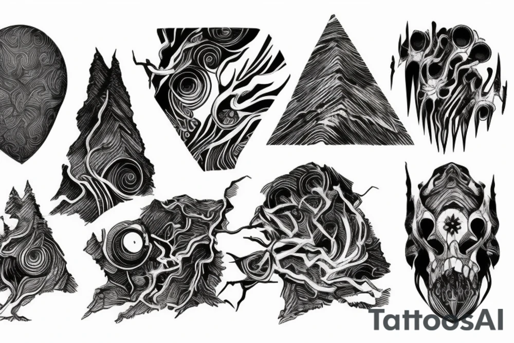 Mountains and trees, influenced by technology tattoo idea Mountains and trees, influenced by technology tattoo idea