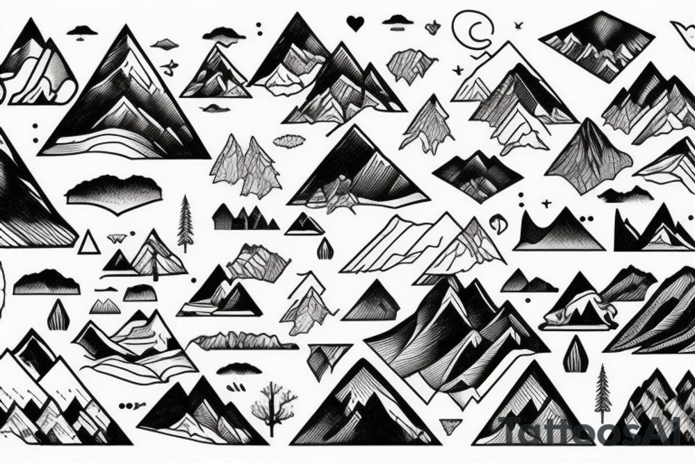 Mountains and trees, influenced by technology tattoo idea