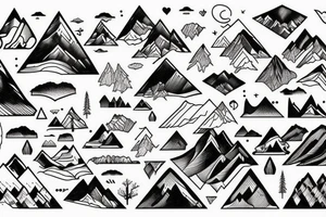 Mountains and trees, influenced by technology tattoo idea