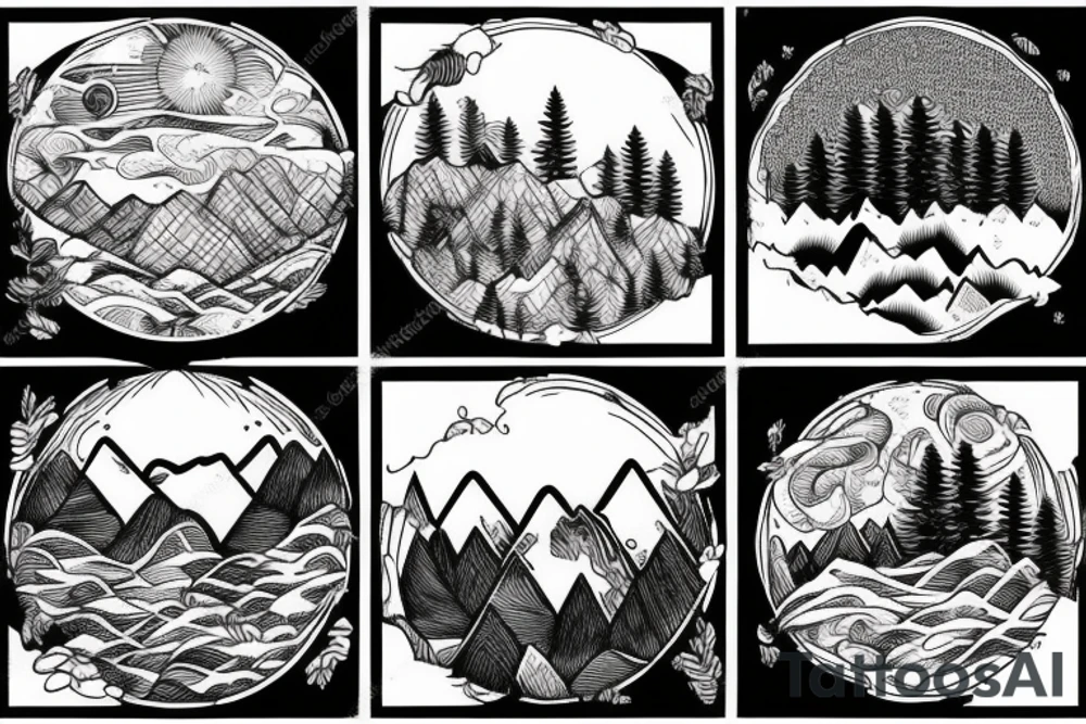 Mountains and trees, influenced by technology tattoo idea