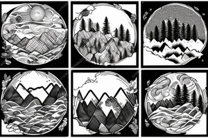 Mountains and trees, influenced by technology tattoo idea
