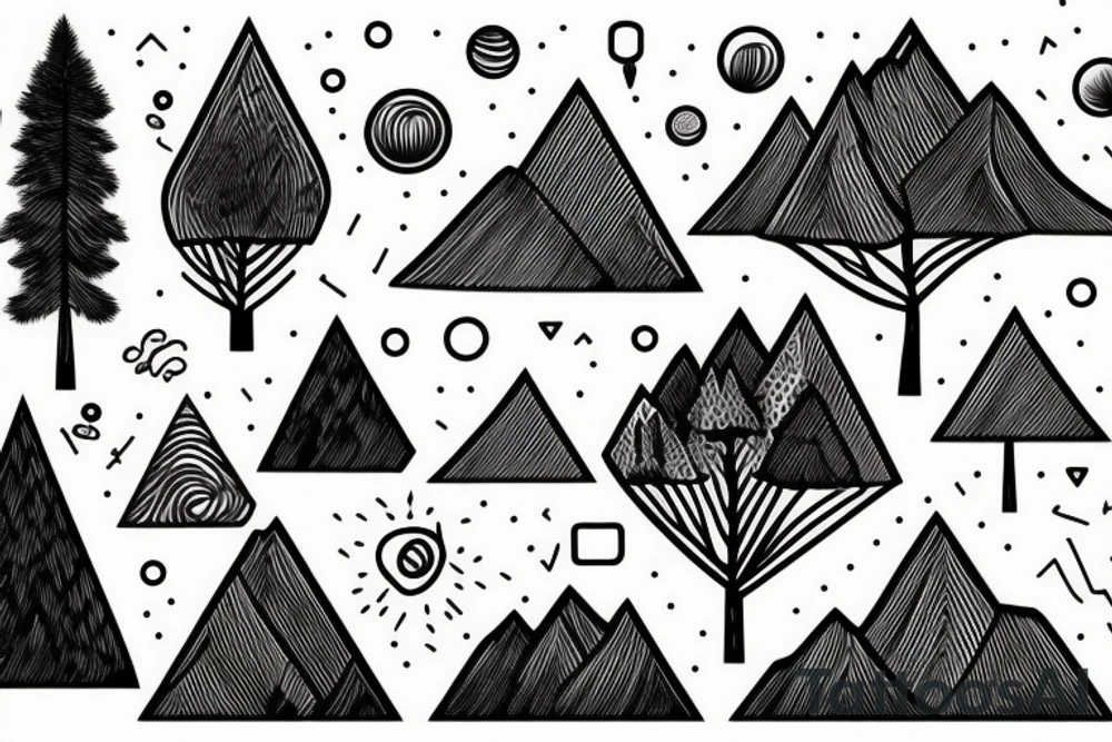 Mountains and trees, influenced by technology tattoo idea