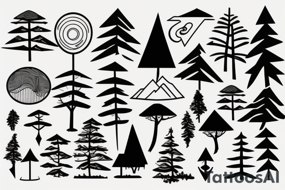 Mountains and trees, influenced by technology tattoo idea
