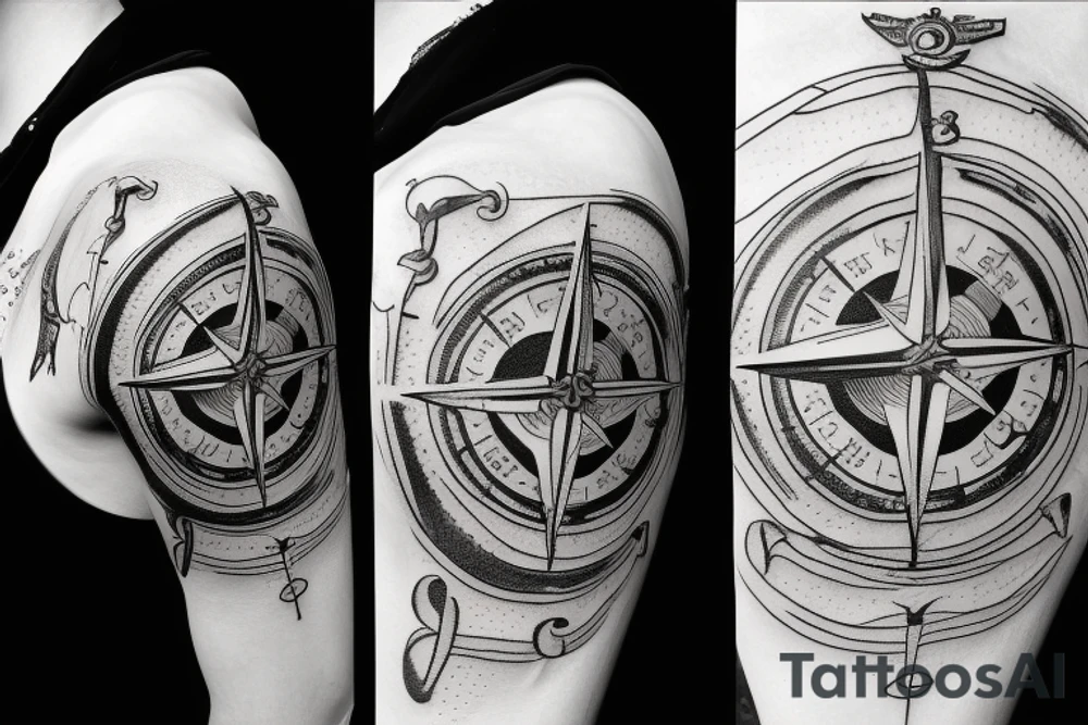 pirate ship, compass, ocean tattoo idea