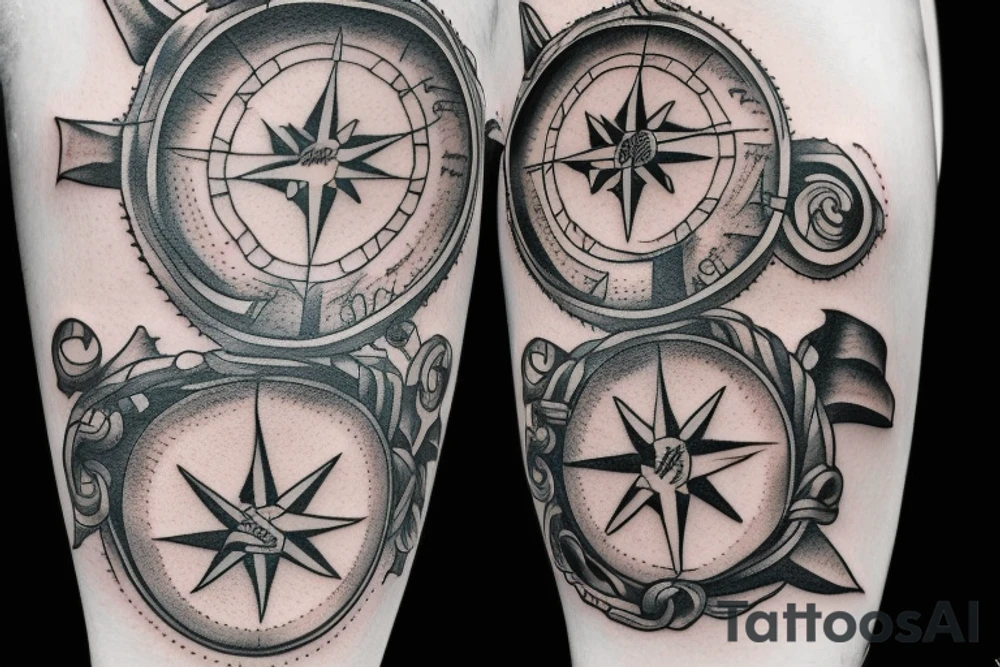pirate ship, compass, ocean tattoo idea