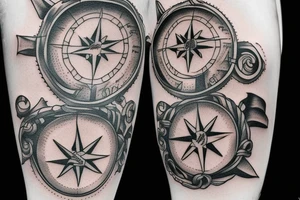 pirate ship, compass, ocean tattoo idea