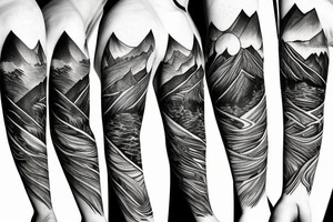 Mountains and trees sleeve, taken over by technology tattoo idea