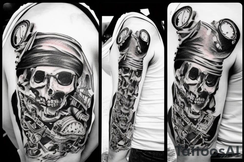 pirate ship, ocean tattoo idea