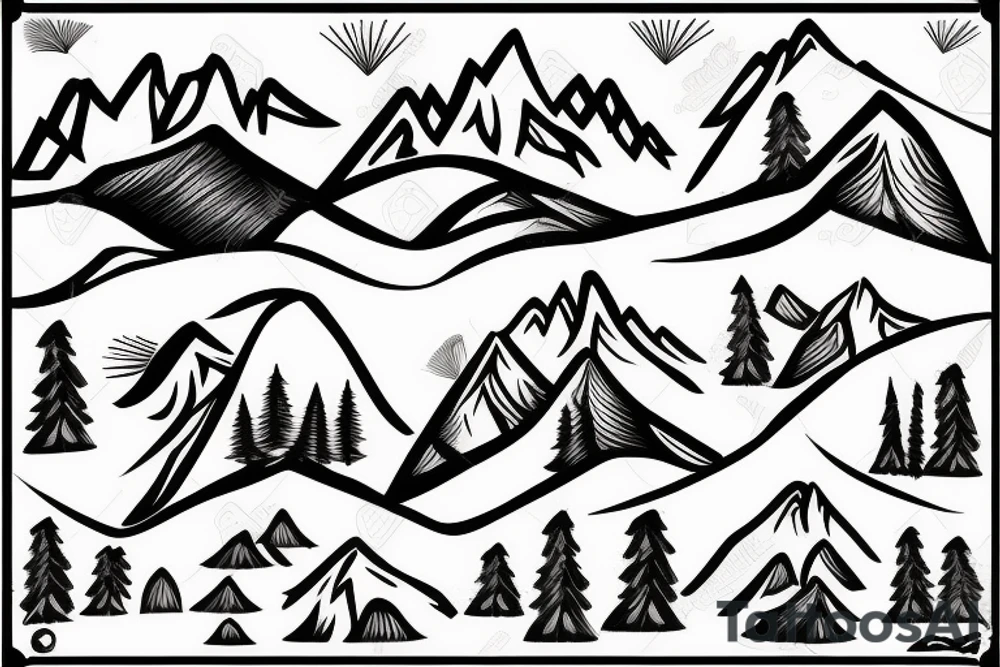 Mountains and trees, taken over by microchips tattoo idea