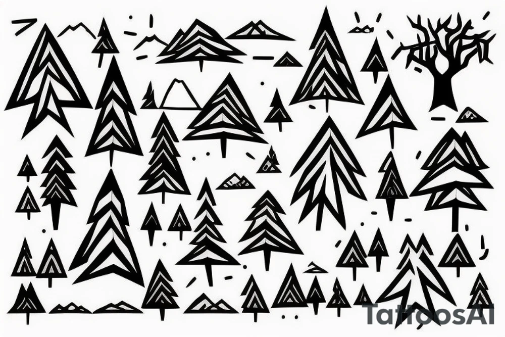 Mountains and trees, taken over by microchips tattoo idea