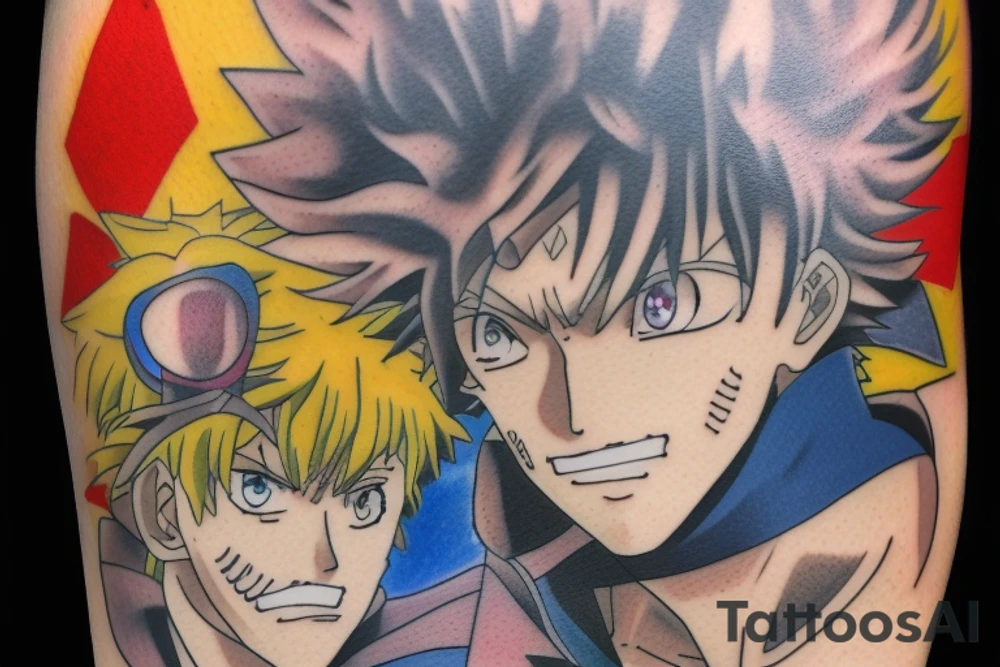 Write a sketch for a tattoo artist on the forearm of a person who wants a design that references the anime series One Piece, Cowboy Bebop, Great Teacher Onizuka, and Gintama. The design should prominently feature Spike Spiegel from Cowboy Bebop smoking a cigarette, with a ship from One Piece flying out of the smoke. Other characters from the different anime should also be included in the design, such as Eikichi Onizuka from Great Teacher Onizuka and Gintoki Sakata from Gintama. Additionally, the design should incorporate iconic imagery from the different anime, such as Onizuka's motorcycle and a bowl of ramen (a favorite food of Gintoki's). The overall design should pay tribute to the adventurous and rebellious spirit of these beloved anime series. tattoo idea
